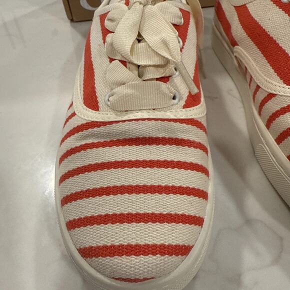 Soludos Marin Striped Sneaker Poppy Red Size 7 Woven Lace Up Ortholite Footbed - Picture 5 of 11